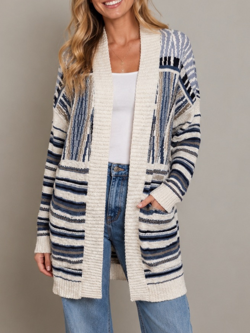 Knox Rose Striped Open Cardigan Sweater